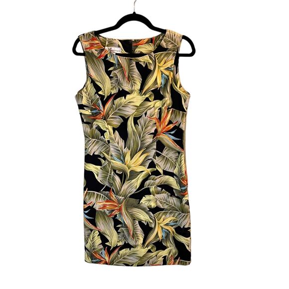 Dressbarn Tropical Palm Leaves Floral Sheath Dress Size 8 Multicolor Stretchy - Picture 1 of 12